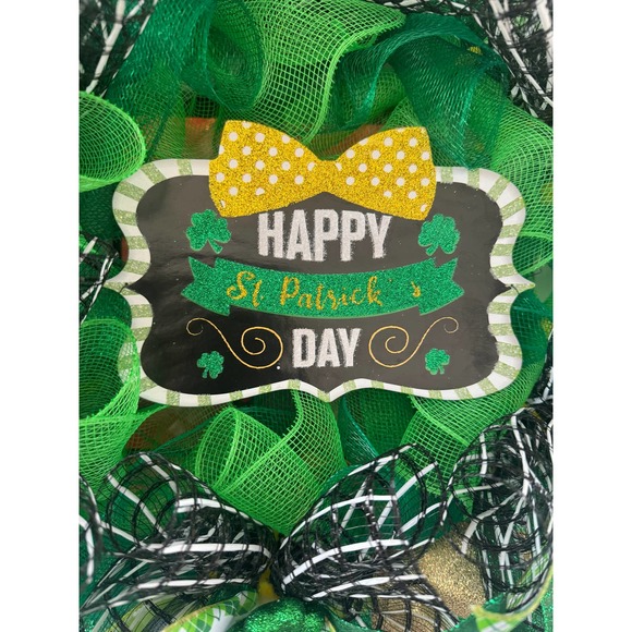 Happy Saint Patrick’s Day Leprechauns Mesh Ribbon Wreath Door Hanger - Picture 2 of 9